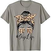 Funny Gigi Life Bleached Leopard Messy Bun Mother's Day T-Shirt