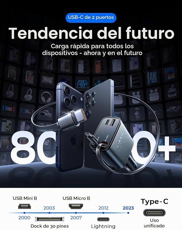 Carregador Retrátil USB-C para Automóveis Carregamento Rápido PD45W Carregador Isqueiro