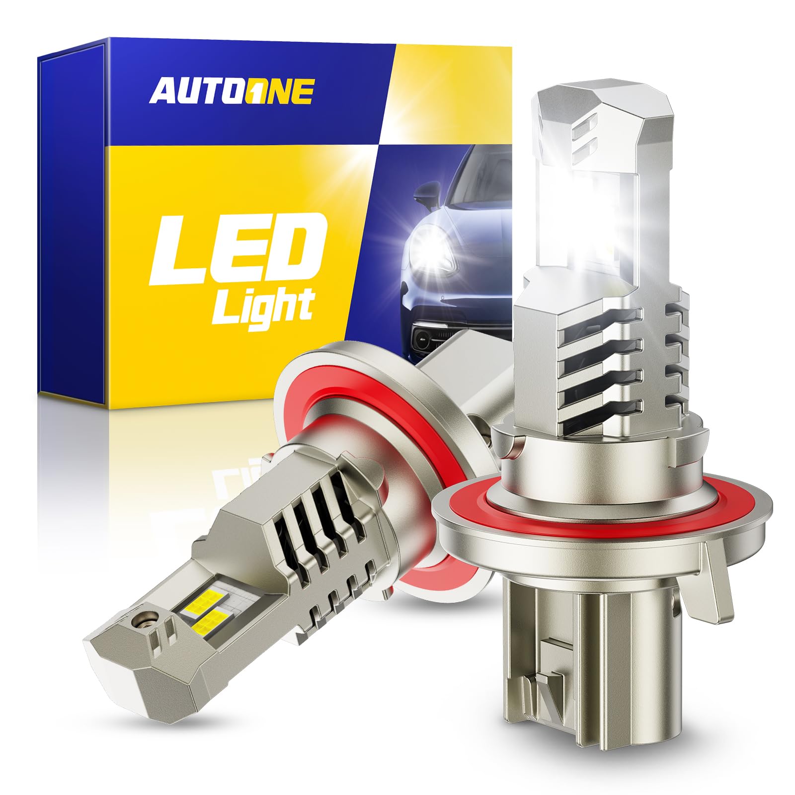 AUTOONE H13 9008 LED Light Bulb, 52000LM 800% Super Bright Hi/Low Beam Light bulbs, 6000K Cool White, 1:1 Mini Size Quick Install No Adapter Needed, Nonpolarity Plug N Play, Pack of 2 Image