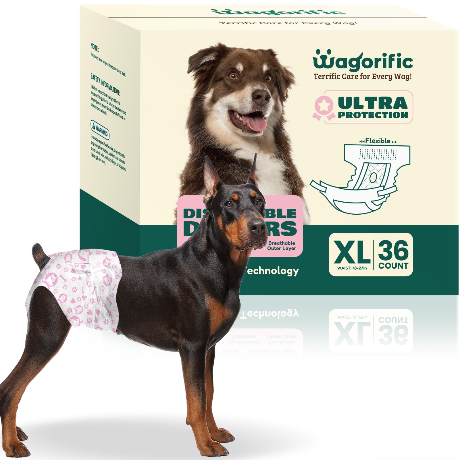 Photo 1 of Dog Diapers for Female Dogs: Leakproof, Adjustable, Soft, and Breathable Disposable Diapers for Female Doggie – Perfect for Incontinence, Training, and Travel – 36 Pack Size XL