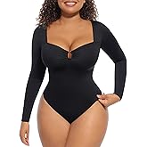 FeelinGirl Shapewear Bodysuit for Women Long Sleeve Tummy Control Body Suits Seamless Thong Body Shaper