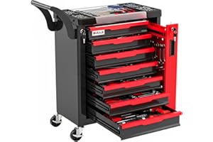 AIRAJ Tool Chest 7-Drawer | Rolling Tool Chest with Wheels/Side Drawer | Drawers Integrated Lockable | Tool Cart/Cabinet with Drawers for Garage Storage,Workshop | Safety Rounded Corner Anti-collision | Red