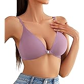 DEANGELMON Front Closure Bras for Women Wireless Lightly Padded Bralett Seamless Low Cut V-Neck Lightweight T-Shirts Bra