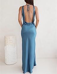 Satin Cowl Neck Sleeveless Backless Maxi Wedding