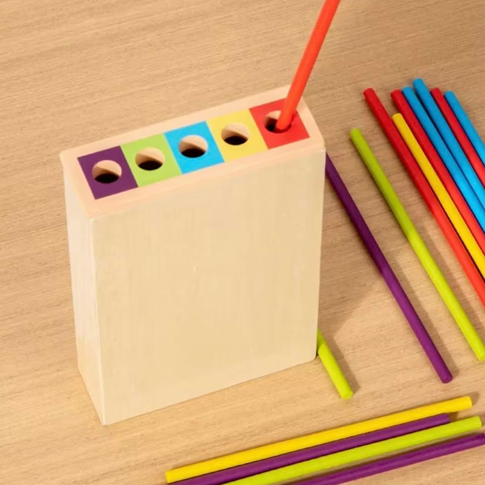 Guopai Montessori Spielzeug ab 3 Jahre – Lernspiel für Kinder – Holz Brettspiel mit 40 Bunte Holzstäbchen, Würfeln & Holzbox – Fördert Feinmotorik, Geschenk Mädchen Jungen von 3-9 Jahren 4