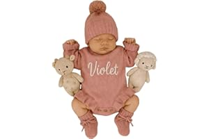 Personalized Baby Romper Set - Embroidered Name, Chunky Knit, Hat & Booties,Knit Cotton Coming Home Outfit Winter Sweater