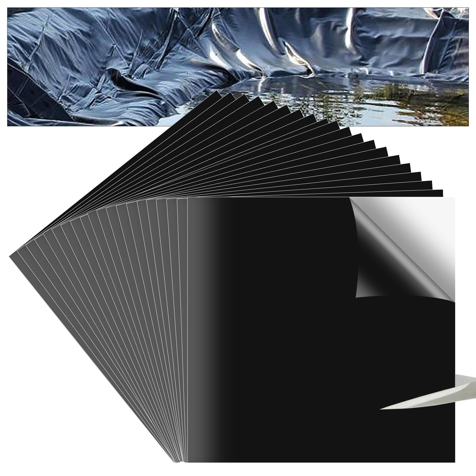 Photo 1 of ***2 PACKS INCLUDED***GRETJOB 20 Pcs Pond Liner Repair Kit, 8 x 8 Inches Pond Patch Repair Kit, Self-Adhesive EPDM Thickened Pond Liner Patch Waterproof Seal Tape for Garden Pond Patch Cover Repair***2 PACKS INCLUDED**