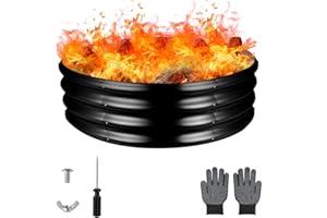 Raynesys 36 Inch Round Galvanized Fire Pit Ring, Round Galvanized Fire Ring, 3 Feet Diameter Round fire Pit, Outdoor fire Pit for Backyard, Camping, Bonfire, Black