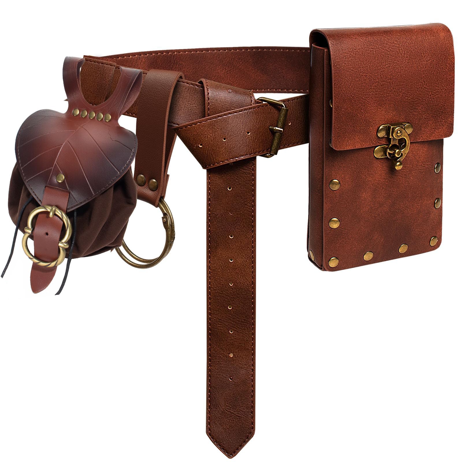 Belt Pouch Waist Bag Fanny Pack Steampunk Phone Holder Medieval Bag Leather Belt Renaissance Cosplay Costume Accessories (Leaf Brown) Image