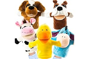BETTERLINE Animal Hand Puppets Set for Kids & Adults - 12.5" Premium Quality Soft Plush Toys with Movable Mouths - Perfect for Storytelling, Teaching, Preschool, Role-Play - Durable, Vibrant, Educational Puppets