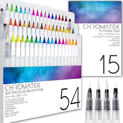 CHROMATEK Watercolour Brush Pen Set 54 50 Colors with Tutorial Pad & Video