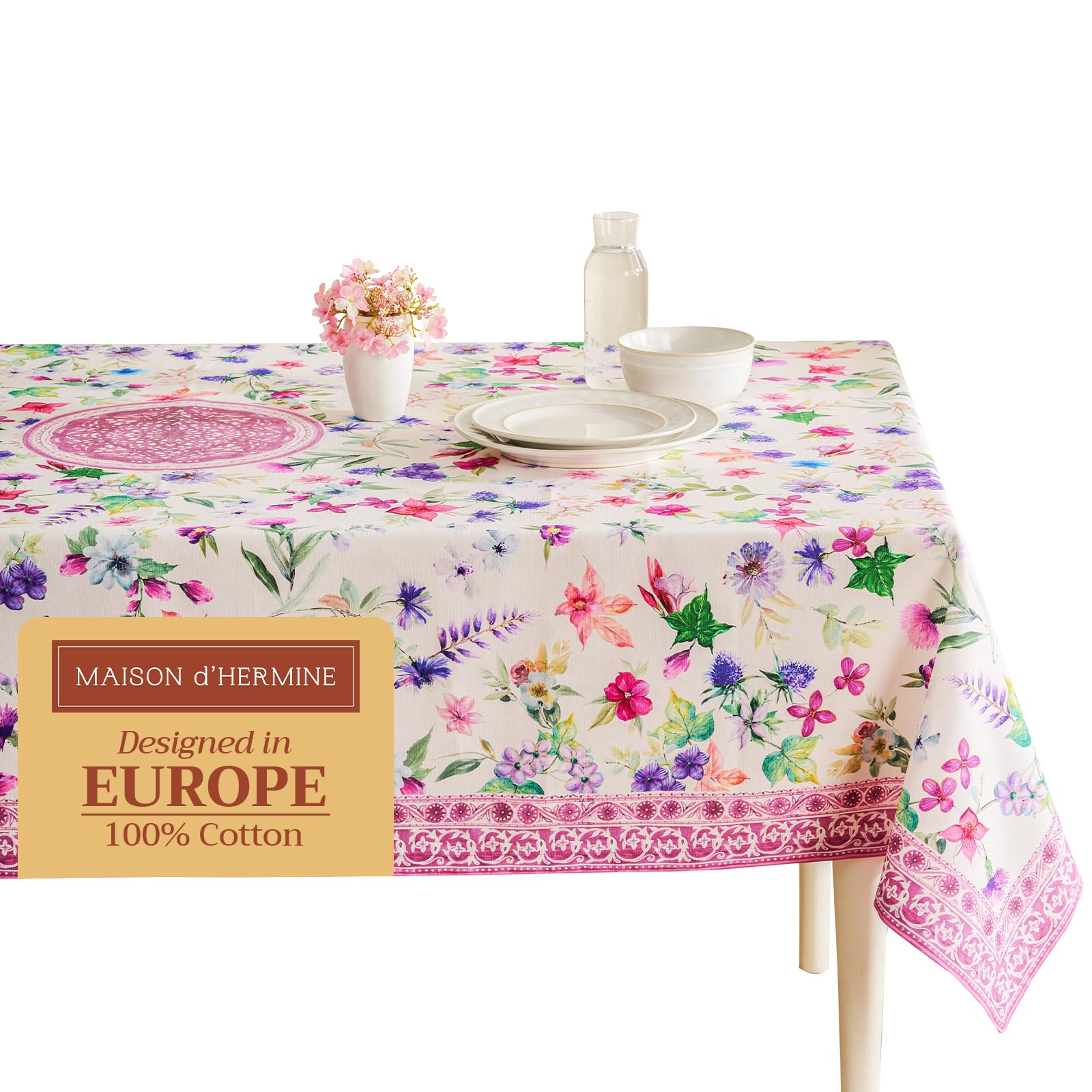 Maison d' Hermine Table Cloth Rectangle Table 100% Cotton 60 x 120 Inches Tablecloth Reusable Decorative Everyday Use for Dining Room, Farmhouse, Home, Party, Festive & Wedding Spring Summer - Chardon Image