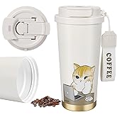Insulated Tumbler With Lid And Straw, Stainless Steel Cat Coffee Tumbler 16 Oz, Travel Ceramic Lined Coffee Tumbler, Double Wall Vacuum Leak Proof Mug For Office School Party Camping (Working Cat)