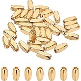 PATIKIL 8x3mm Filled Spacer Beads, 36Pcs Metal Smooth Faceted Tube Tiny Loose Beads for Bracelet Jewelry Making Necklace DIY, 14K Gold