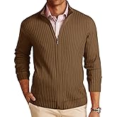 Runcati Mens Full Zip Cardigan Sweater Casual Mock Neck Ribbed Knitted Winter Chunky Sweaters