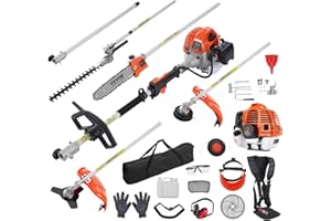 VEVOR 52cc Gas-Powered 6-in-1 Multi-Functional Trimmer - Hedge Trimmer, Brush Cutter, Weed Eater, Edger, Pole Saw & Chainsaw Pruner, EPA, CE & EMC Certified