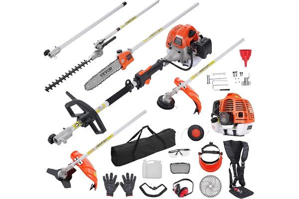 VEVOR 52CC 6-in-1 Multi-Functional Trimming Tools, Gas Hedge Trimmer, Weed Eater, String Trimmer, Brush Cutter, Edger, Pole S