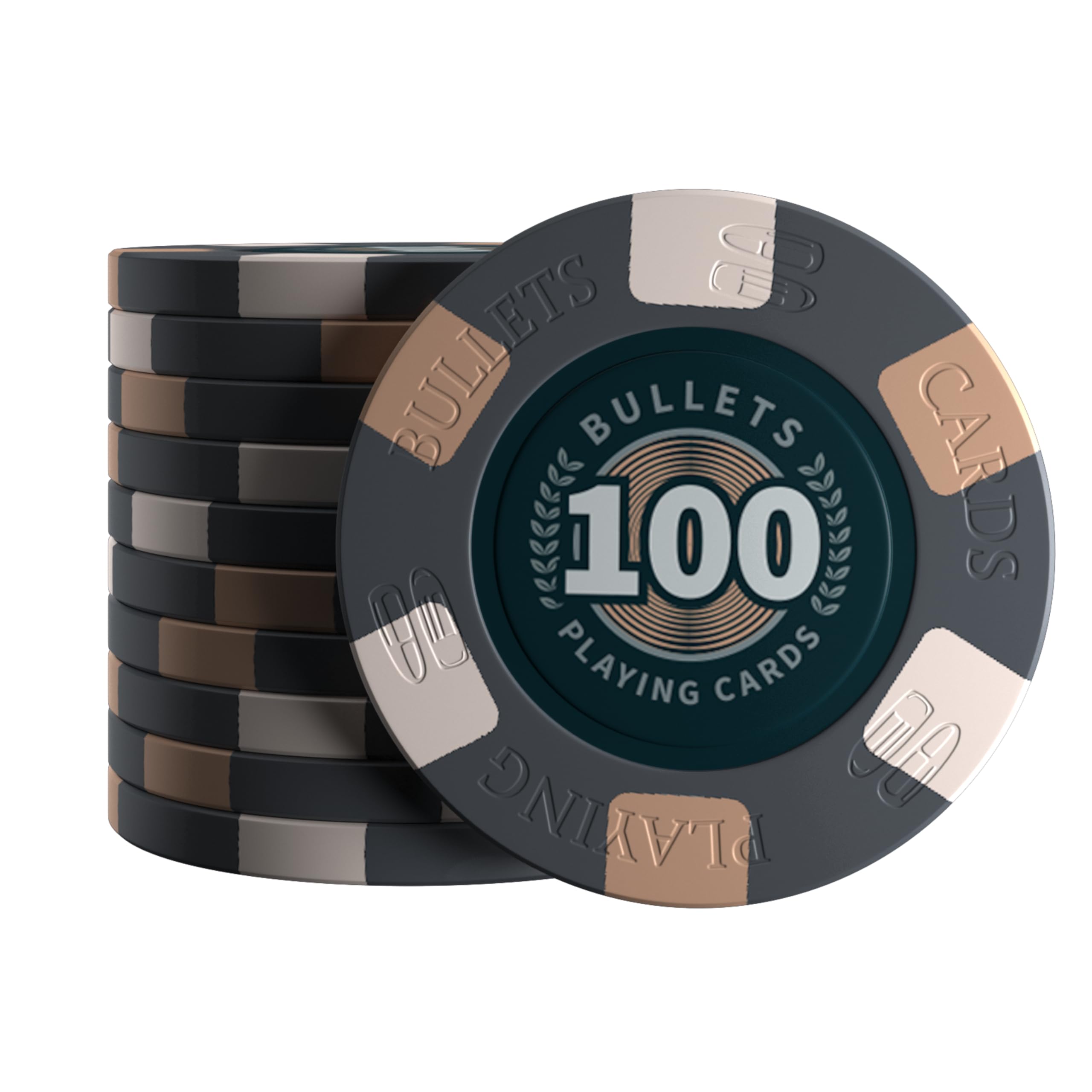Bullets Playing Cards, Richie Ceramic Poker Chip Value 100 for Poker Set 10 g 4 cm Diameter Black Pack of 25
