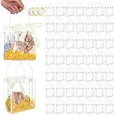 Yuanan 50 Pack Clear Gift Bags with Handles, Clear Plastic Gift Party Favor Bags, Mini Baskets for Gifts Reusable PVC-Bags with Ribbon(6.3" x 5.9" x 2.6")