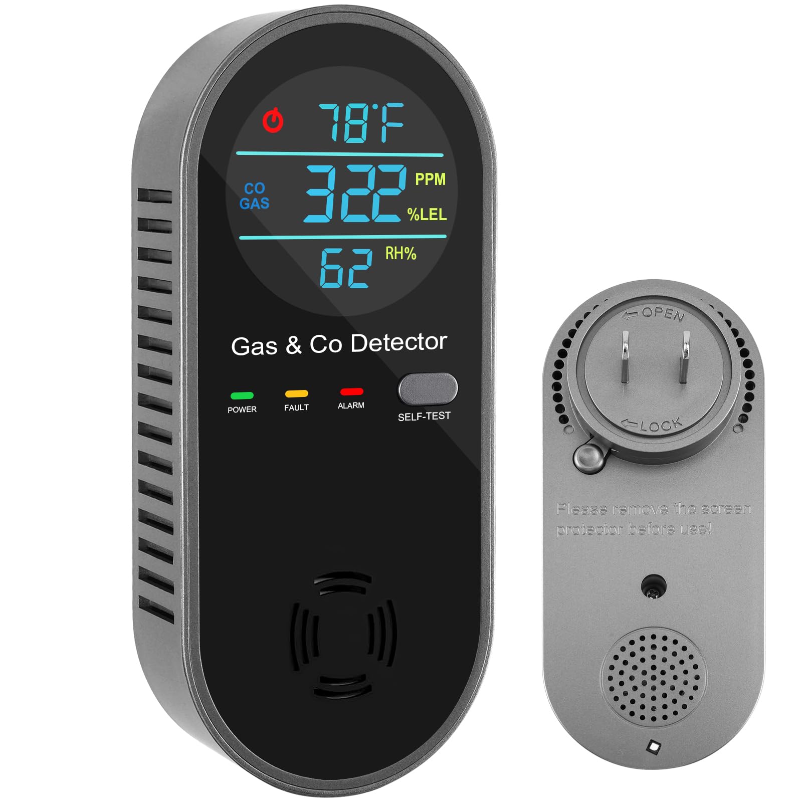Photo 1 of 1 Pack 4-in-1 Plug-in Carbon Monoxide Detector with Voice Alerts, Combination Gas & Carbon Monoxide Detector, Portable CO Alarm with Fahrenheit(°F) & Humidity Sensor for Home, Hotel, RV, Easy Setup