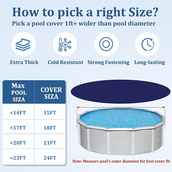 24 FT POOL COVERS FOR ABOVE GROUND POOLS WITH AUTOMATIC SIPHON DRAIN, EXTRA THICK HEAVY-DUTY ROUND WINTER POOL COVER, STOP WATERLOGGING, 2-IN-1 TEAR-PROOF UV-RESISTANT POOL TARPS WITH PULLEY AND CAB