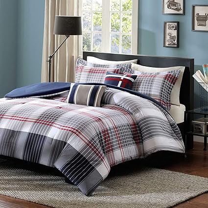 Amazon Com Kaputar Modern Sporty Navy Blue Red Grey Plaid