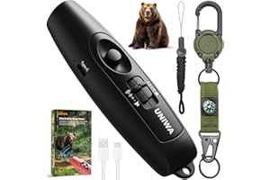 UNIWA Electronic Air Bear Horn, 120±5 dB Loud Air Horn for Safety Hiking Camping Emergency Whistle with Compass & Thermometer
