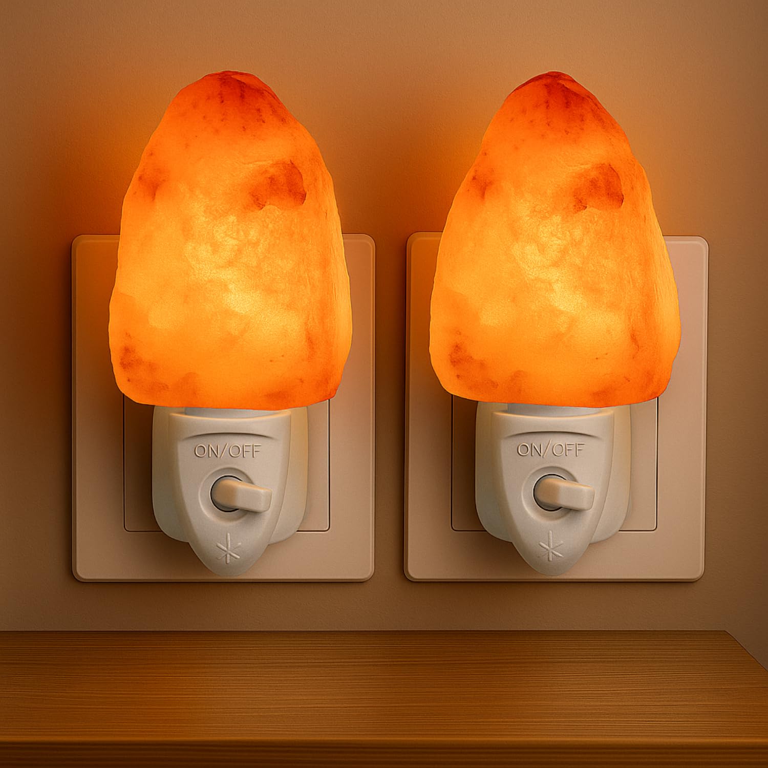 2-Pack Plug in Night Light Salt Lamp, Natural Shape with ON/Off Switch, 4 Extra Bulbs, switchable and Unique Wall Light Makes for The Perfect Choice for Gifts.