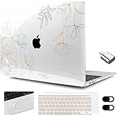 MEEgoodo for MacBook Air 13.3 inch Case 2021 2020 2019 2018 A2337 M1 A2179 A1932, Clear Case for MacBook Air M1, Hard Shell with Keyboard Webcam Cover & Trackpad Film & Type C Adapter,Engraving Floral