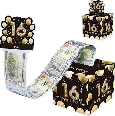Aisszhao Happy Birthday Money Box Black Gold Pull Gift Box