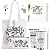Gaiaring 8 Pcs Speech Therapist Gifts SLP Gifts Set 20 Oz Tumbler Makeup Bag Canvas Bag Badge A5 Notebook Ballpoint Pen Sticker Keychain Thank You Appreciation Birthday Christmas