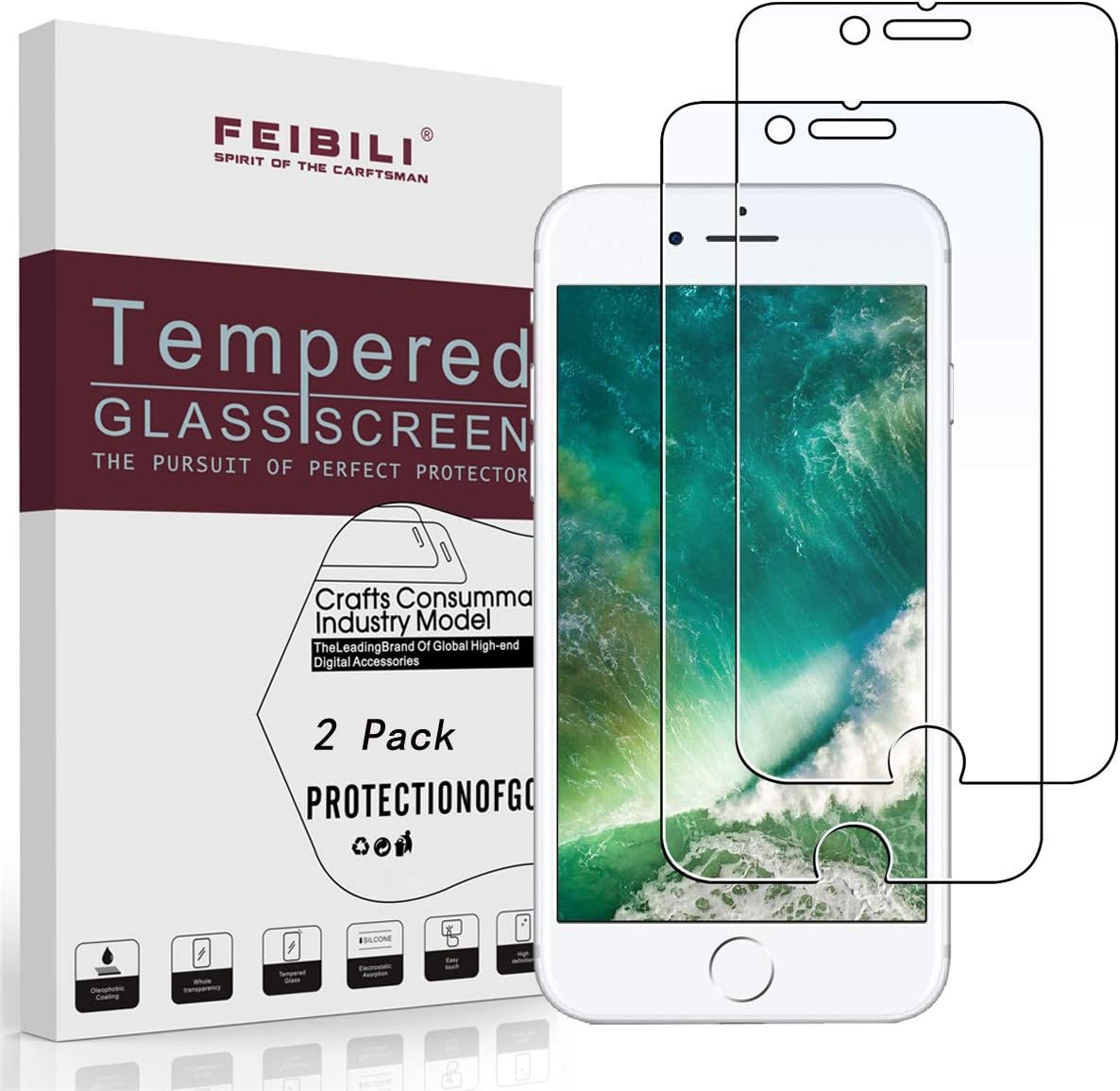 Feibili Compatible with iPhone 8/7/6S Screen Protector Glass, Tempered Glass Screen Protector Compatible for iPhone 8/7/iPhone 6S/iPhone 2020 se[4.7" inch] (2-Pack)