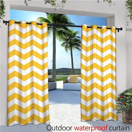 Amazon Com Cobedecor Yellow Chevron Outdoor Blackout Curtains
