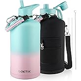 COKTIK 128oz Insulated Water Bottle - Stainless Steel Vacuum Metal, Portable 1 Gallon Large-Capacity Sports Bottle with Straw, Carry Bag and Handle Strap, Ideal for Gym & Hiking(Bubble Gum)