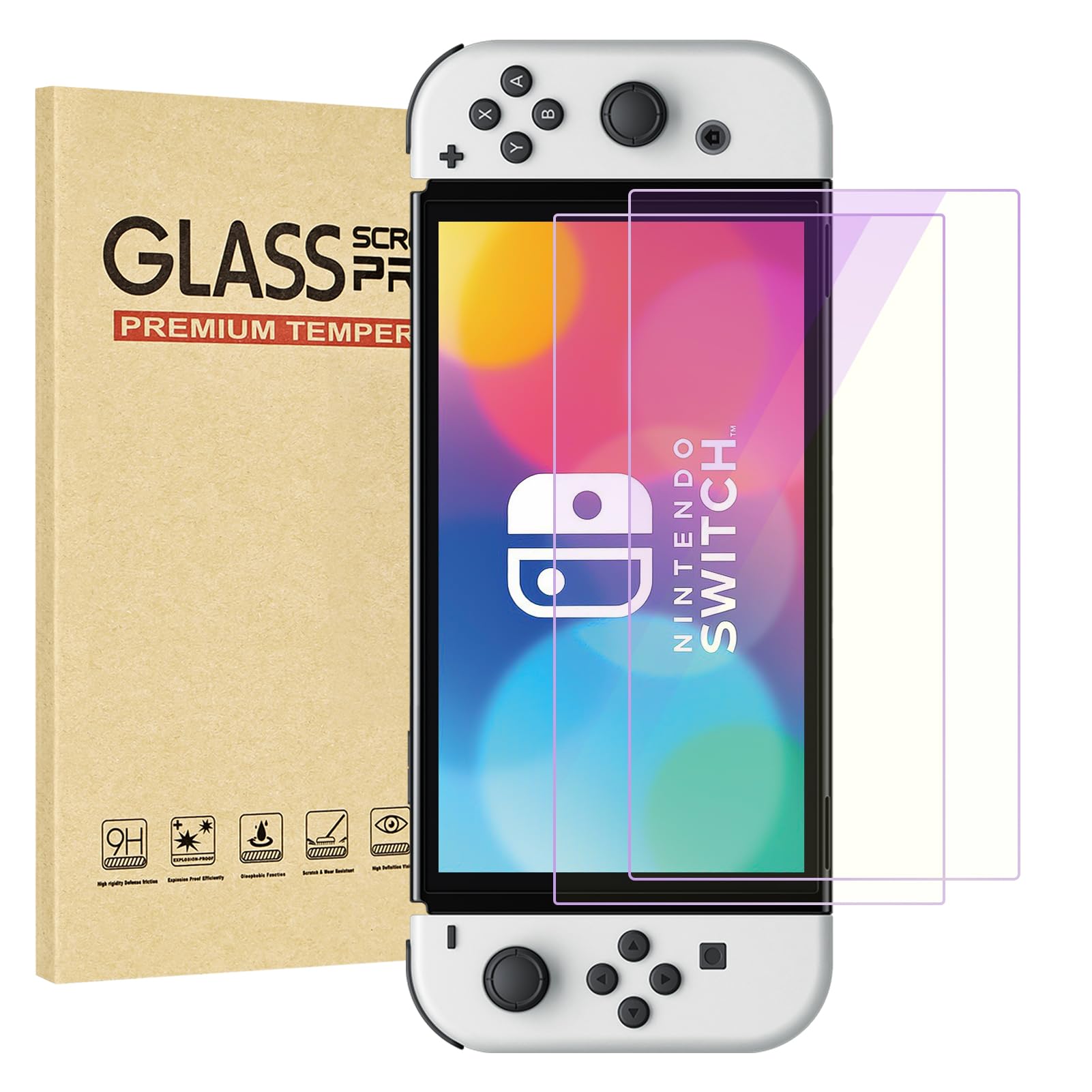 Jngnpn 2-Pack Blue Light Blocking Screen Protector for Switch OLED Model 2021 [7 Inch]- Anti Glare, Anti Scratch,Anti Fingerprint, Eye Protection Film,HD Clear, Bubble Free, 9H Hardness