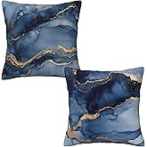 Mshutbna Marble Blue and Gold Throw Pillow Covers 18x18 inch Set of 2 Abstract Texture Pillow Case Cushion Cover for Home Sofa Couch Living Room Car Decor