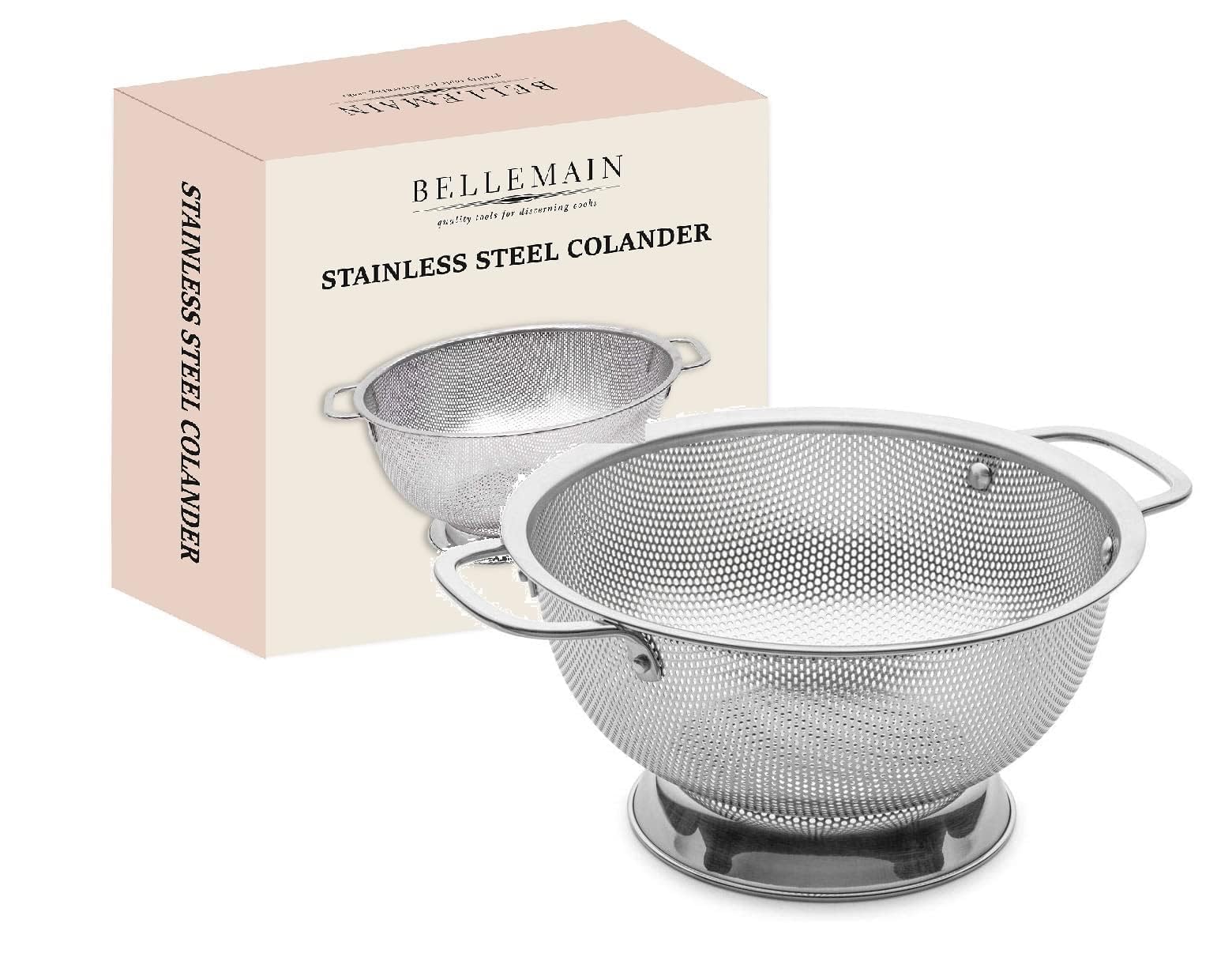 Photo 1 of Bellemain 3 Qt Metal Colander with Handle | Pasta, Spaghetti, Berry, Fruit, Vegetable, Kitchen Food Strainer Basket | 18/8 Stainless Steel Colander Bowl | Pot Drainer for Cooking, Sifter Strainer