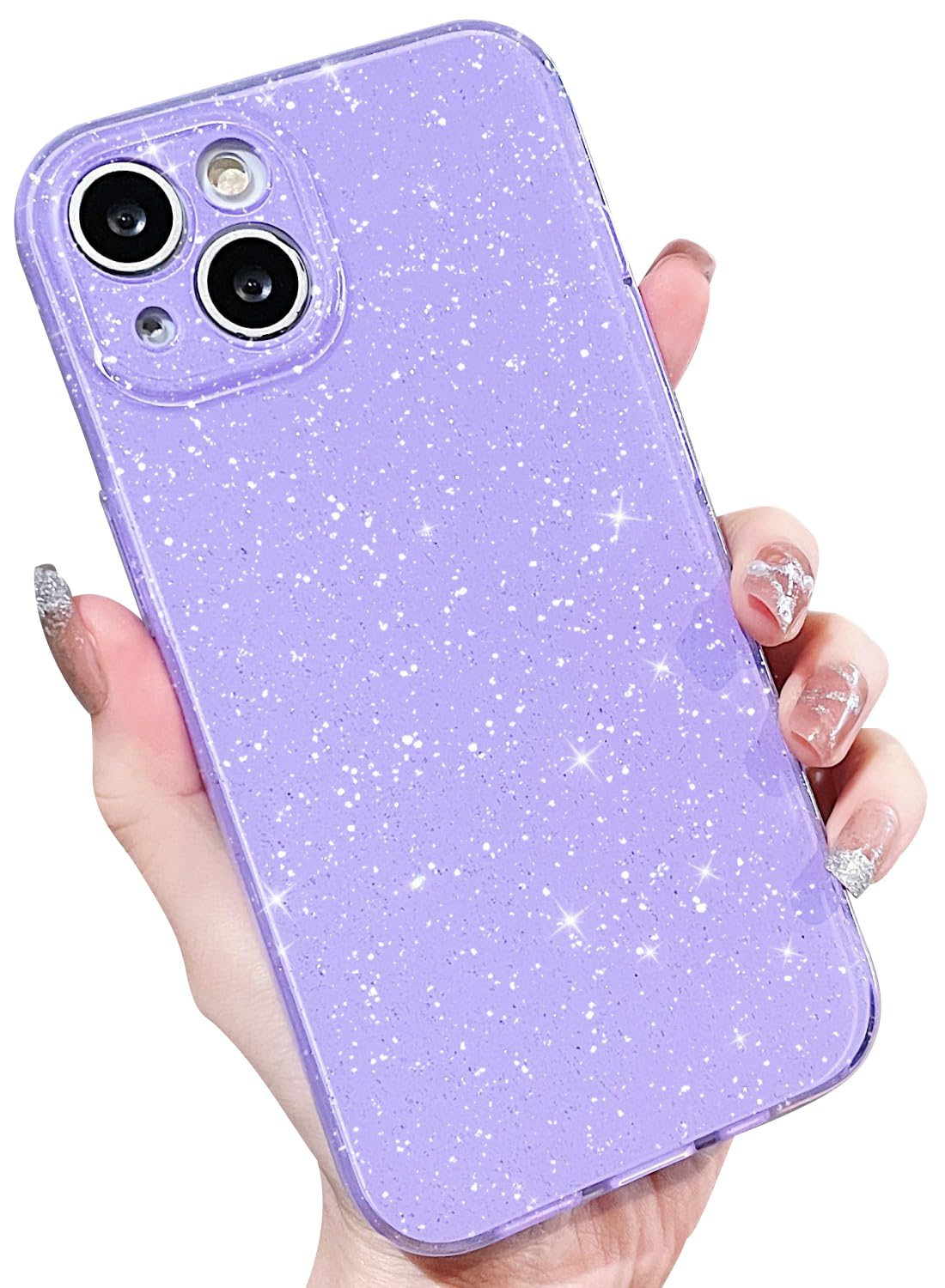 Finyosee Compatible with iPhone 15 Plus Glitter Neon Case,Cute Bling Thin Slim Shockproof TPU Sparkly Cover for Women Girl for 15 Plus Phone Case 6.7"-Purple