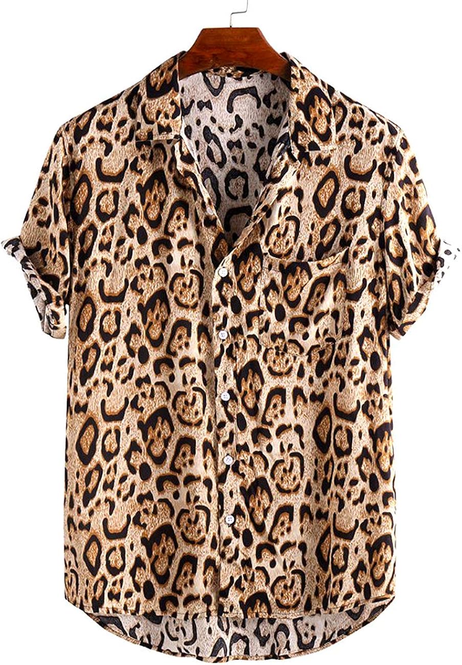 mens leopard print button down