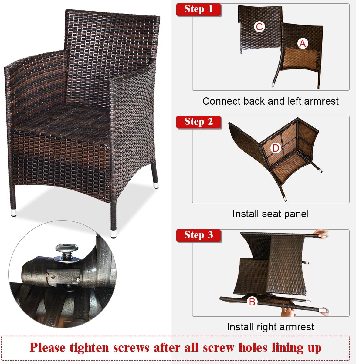 Tangkula Patio Furniture Set 3 Piece, Outdoor Wicker Rattan Conversation Set with Coffee Table, Chairs & Thick Cushions, Suitable for Patio Garden Lawn Backyard Pool: Garden & Outdoor