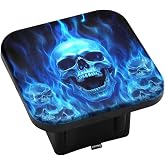 Swono Skulls Hitch Covers 2 Inch, Evil Smoke Skull Blue Fire Skeleton Ghosts Rubber Receiver Tube Hitch Plug for Men, Square Hitch Box Cover Towing Hitch Plug Covers for Women