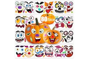 SWARKOL 80 Packs Pumpkin Decorating Kit - Make Pumpkin Face Stickers in 20 Designs, Halloween Stickers for Kids Party Favors & Trick or Treat Supplies