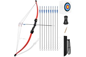 DAUPAN Bow and Arrow Set for Kids Youth Bow Set, 45" Archery Bow and Arrows for Teens Kids with 1 Bow 9 Arrows 4 Target Face 1 Arm Guard 1 Quiver 1 Sight Pin, Long Bow Archery Set - Gift for Beginner Archers