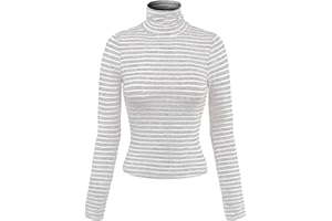 MixMatchy Women's Casual Turtleneck Long Sleeve Striped Crop Shirts Sweaters Fall Winter Fashion