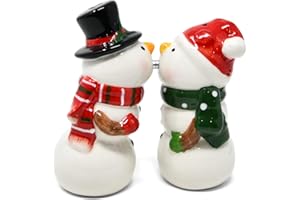 Gift Boutique Snowman Christmas Salt and Pepper Shaker Set Ceramic Snowmen Couple Magnetic Kissing Mr. and Mrs. Figurine Table Holiday Decorations