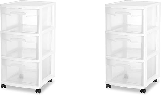 Amazon Com Sterilite 28308002 3 Drawer Cart White Frame With