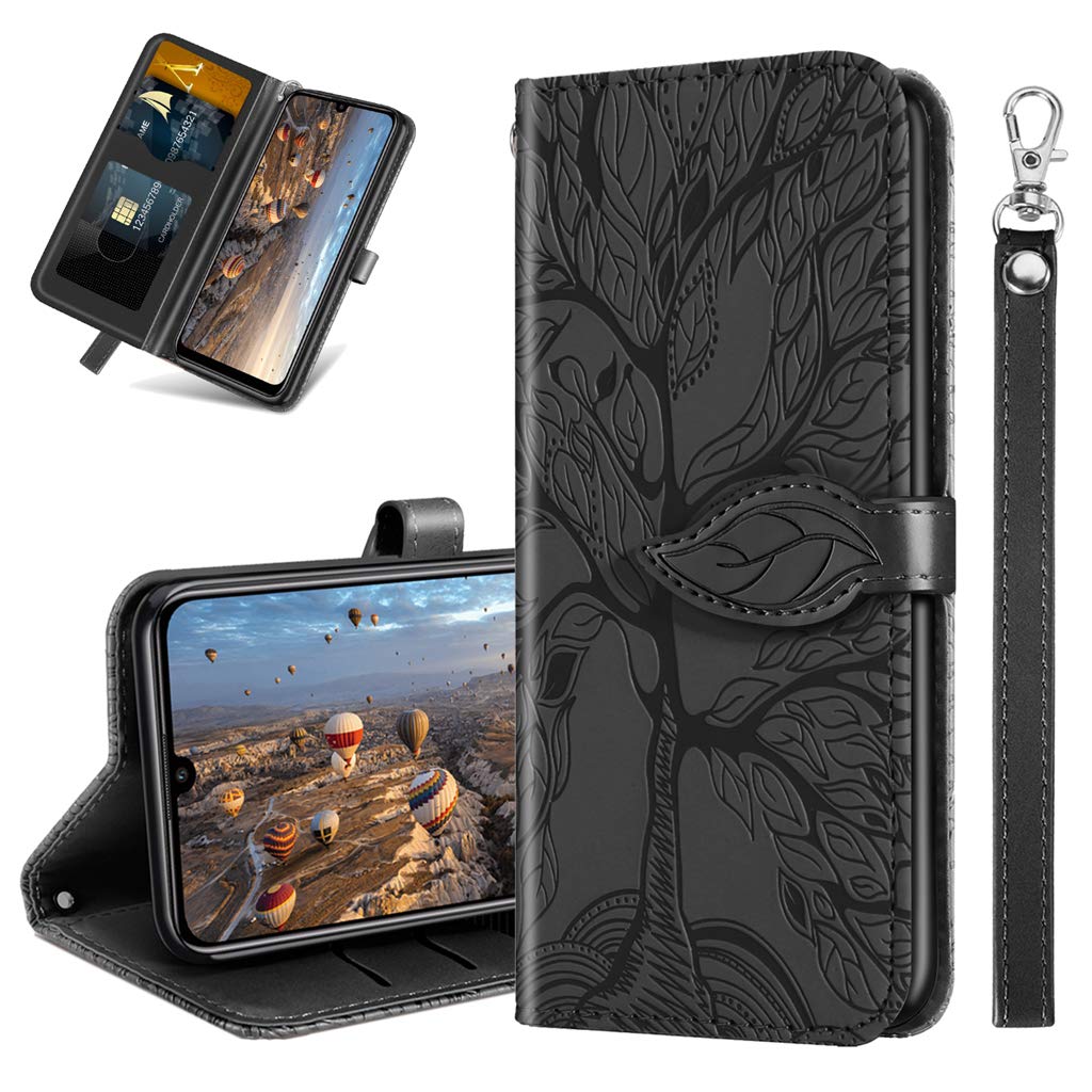 MRSTER Huawei Y7 2019 Case - Premium Leather Phone Case For Huawei Y7 2019, Flip Wallet Protective Case Cover for Huawei Y7 2019. RX2 Tree Black