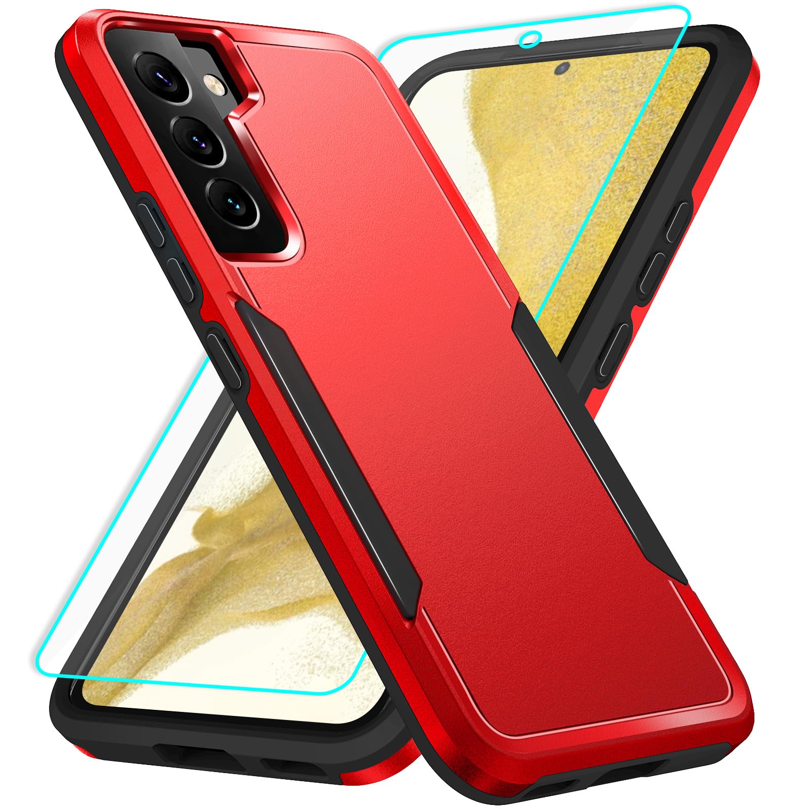 IXJYLCPC for Galaxy S22 Plus case with Screen Protection: Heavy Duty Protective Shockproof and Scratch Proof Cell Phone case for Samsung Galaxy S22 Plus-Red