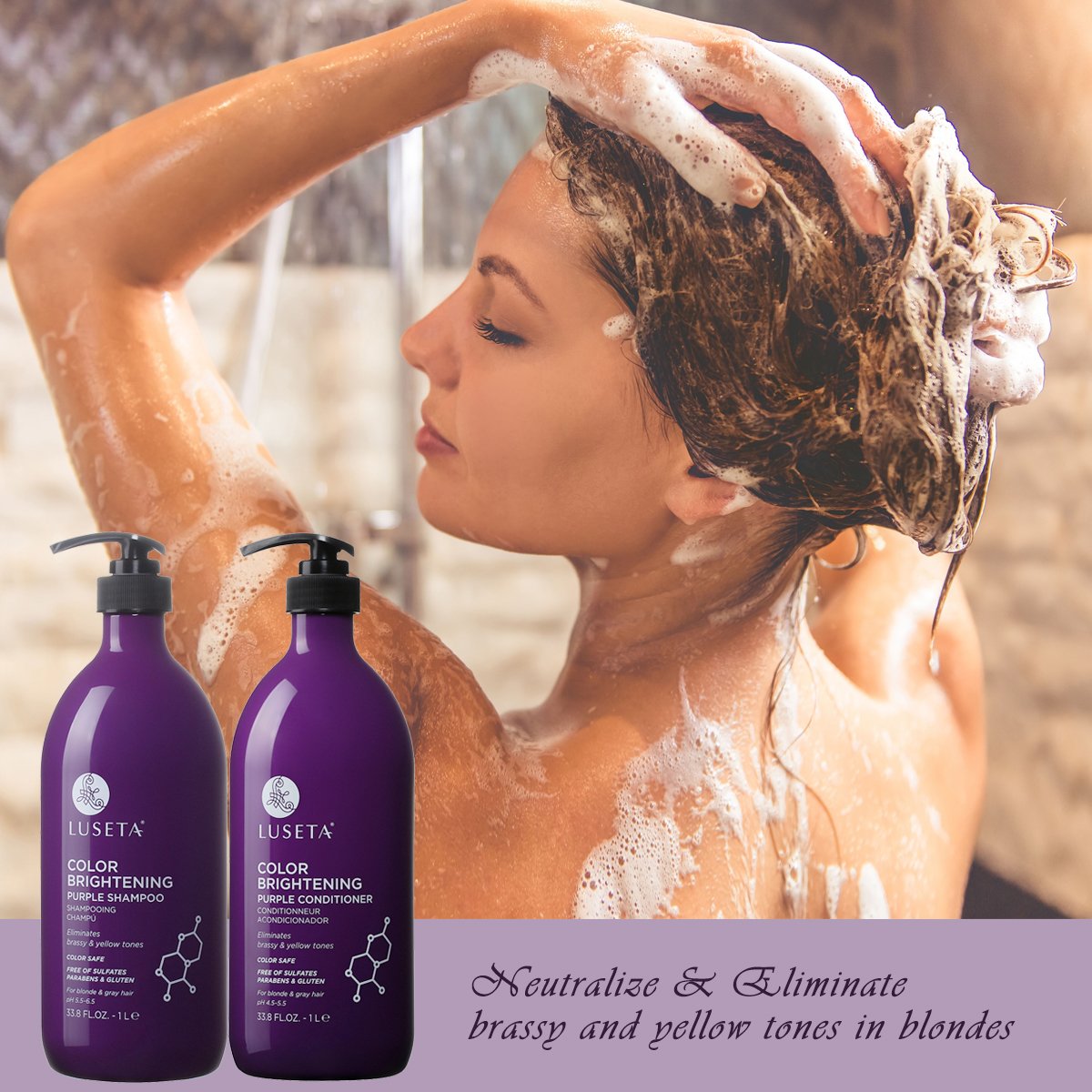 Luseta Purple Shampoo for Blonde, Grey, Color Treated and Women's Hair - 33.8oz, Sulfate & Paraben Free, Best for Curly and Damaged Hair