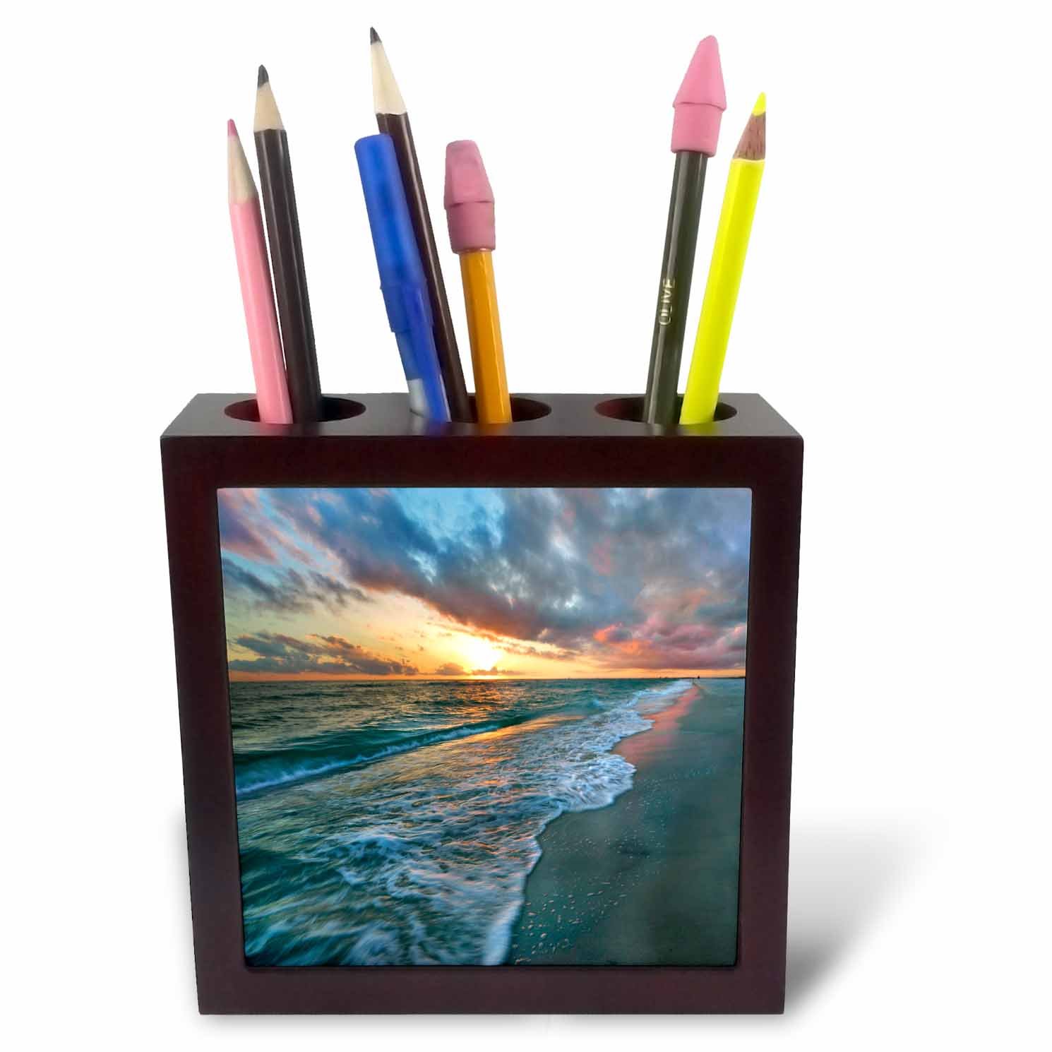 3dRose Sunset Over The Gulf of Mexico, Gulf Islands National Seashore, Fl - Tile Pen Holder, 5-Inch (Ph_259204_1)